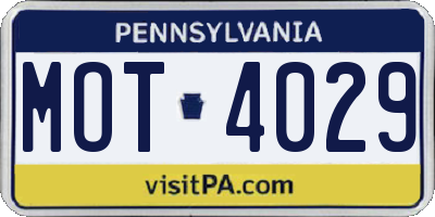 PA license plate MOT4029