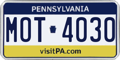 PA license plate MOT4030