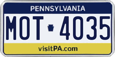 PA license plate MOT4035