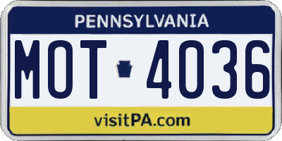 PA license plate MOT4036