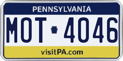 PA license plate MOT4046