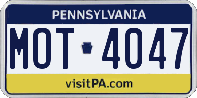 PA license plate MOT4047