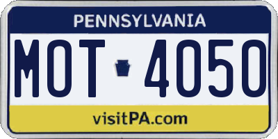 PA license plate MOT4050
