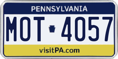 PA license plate MOT4057