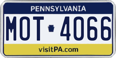PA license plate MOT4066