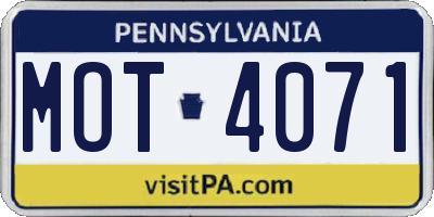PA license plate MOT4071