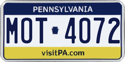 PA license plate MOT4072