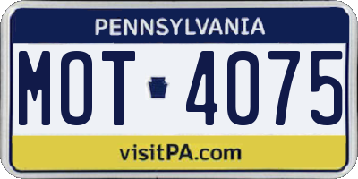 PA license plate MOT4075