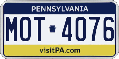 PA license plate MOT4076