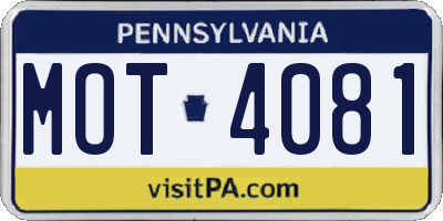 PA license plate MOT4081