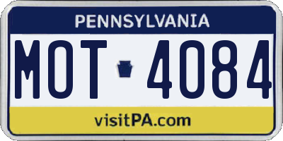 PA license plate MOT4084