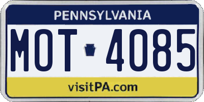 PA license plate MOT4085