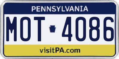 PA license plate MOT4086