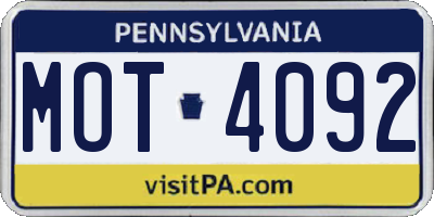 PA license plate MOT4092