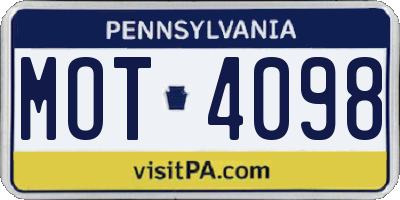 PA license plate MOT4098