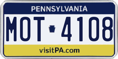 PA license plate MOT4108