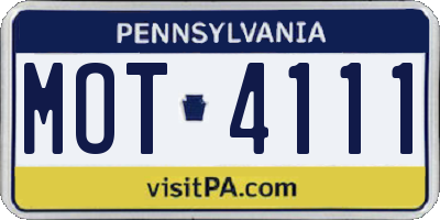 PA license plate MOT4111