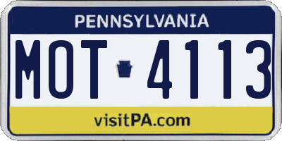 PA license plate MOT4113