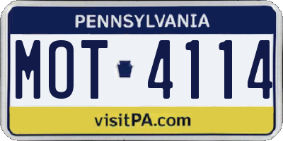 PA license plate MOT4114