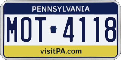 PA license plate MOT4118