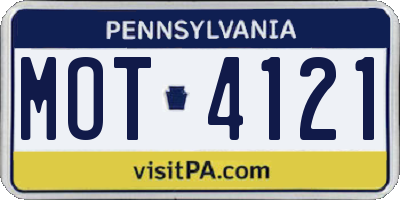 PA license plate MOT4121