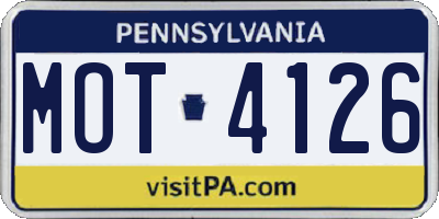 PA license plate MOT4126