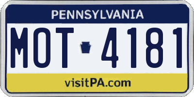 PA license plate MOT4181