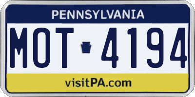PA license plate MOT4194