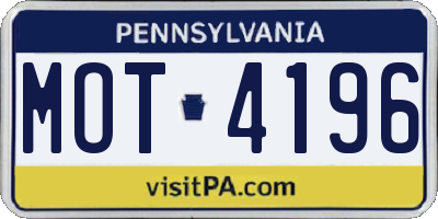 PA license plate MOT4196