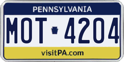 PA license plate MOT4204