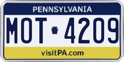 PA license plate MOT4209
