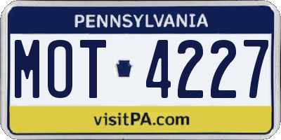 PA license plate MOT4227