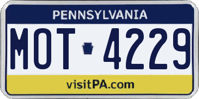 PA license plate MOT4229