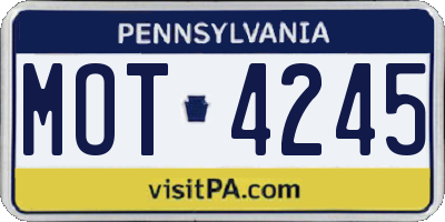 PA license plate MOT4245