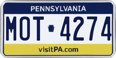 PA license plate MOT4274