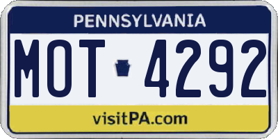 PA license plate MOT4292