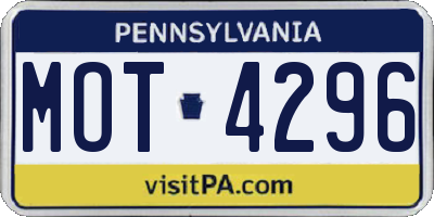 PA license plate MOT4296