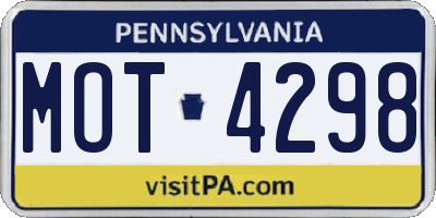 PA license plate MOT4298