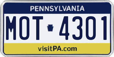 PA license plate MOT4301