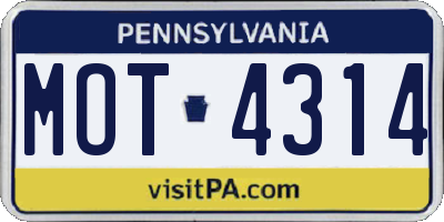 PA license plate MOT4314