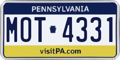 PA license plate MOT4331