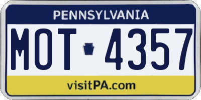 PA license plate MOT4357