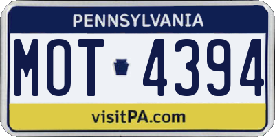 PA license plate MOT4394