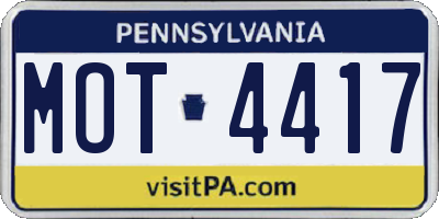 PA license plate MOT4417