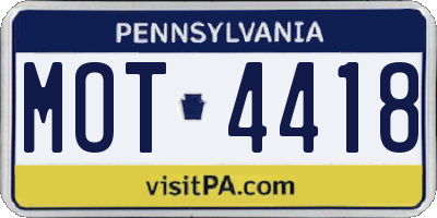 PA license plate MOT4418