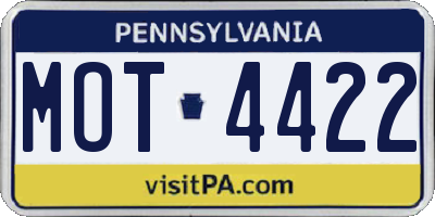 PA license plate MOT4422