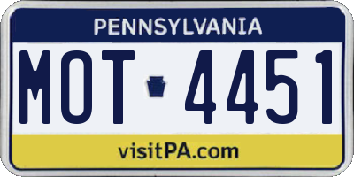PA license plate MOT4451