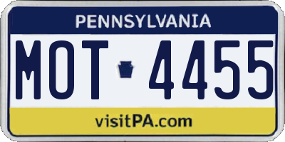 PA license plate MOT4455