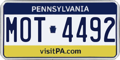 PA license plate MOT4492