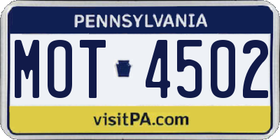 PA license plate MOT4502